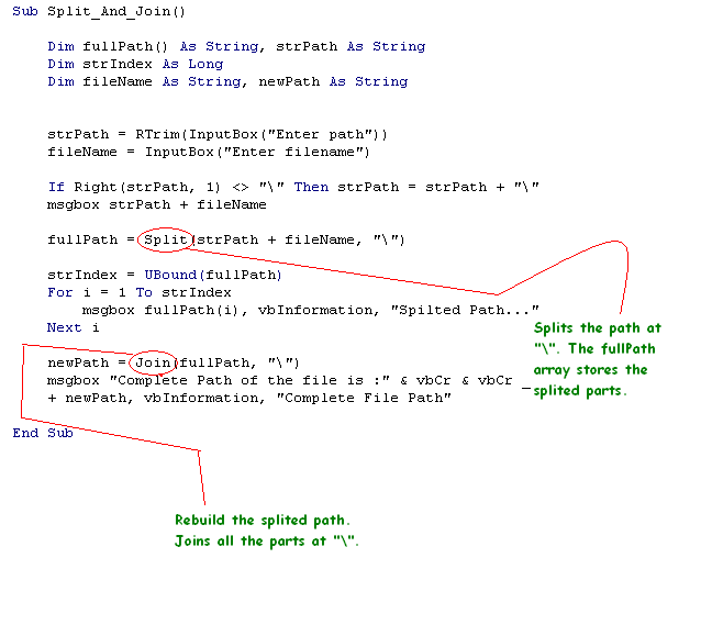 vba code for join and split